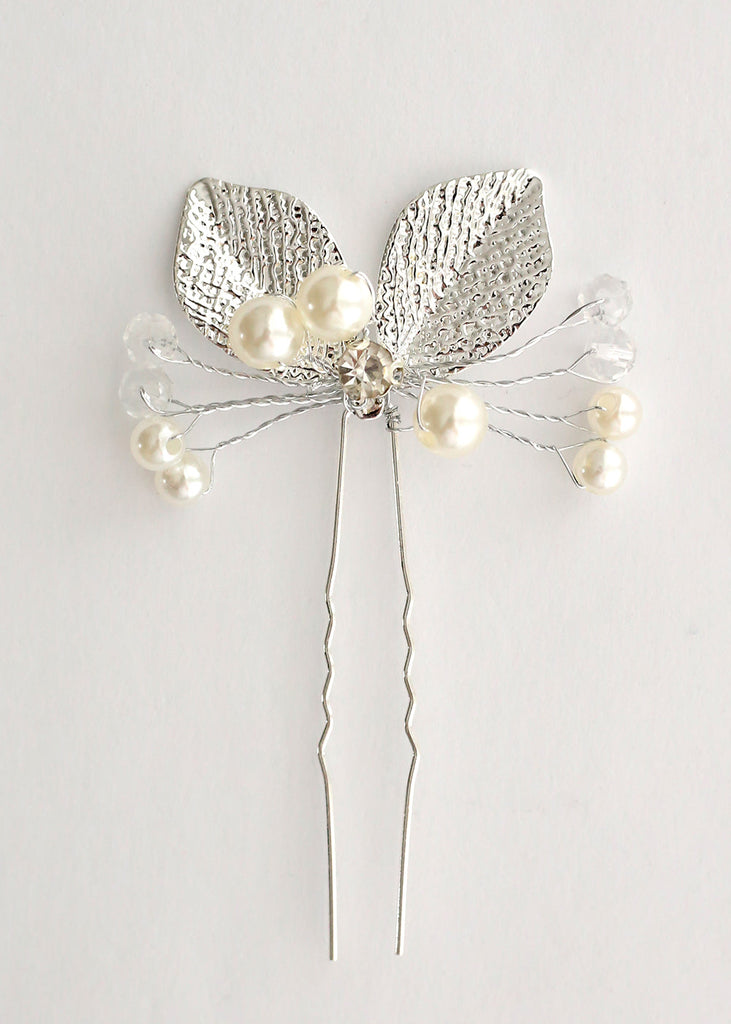 Hair Pin with Pearls & Leaves Silver HAIR - Shop Miss A